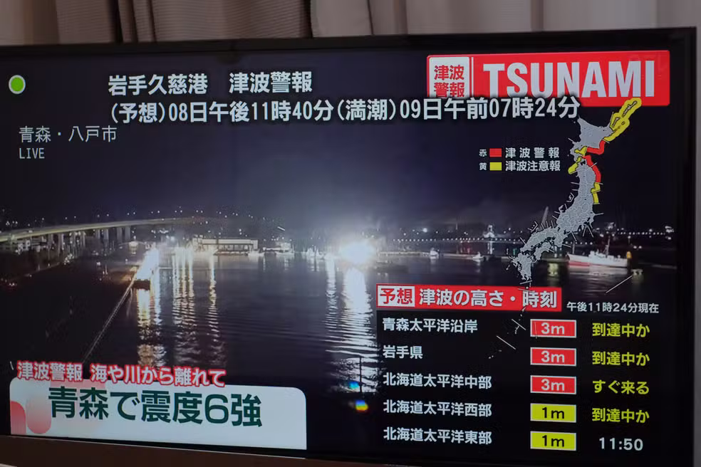 Japão emite alerta de tsunami após terremoto de magnitude 7,6